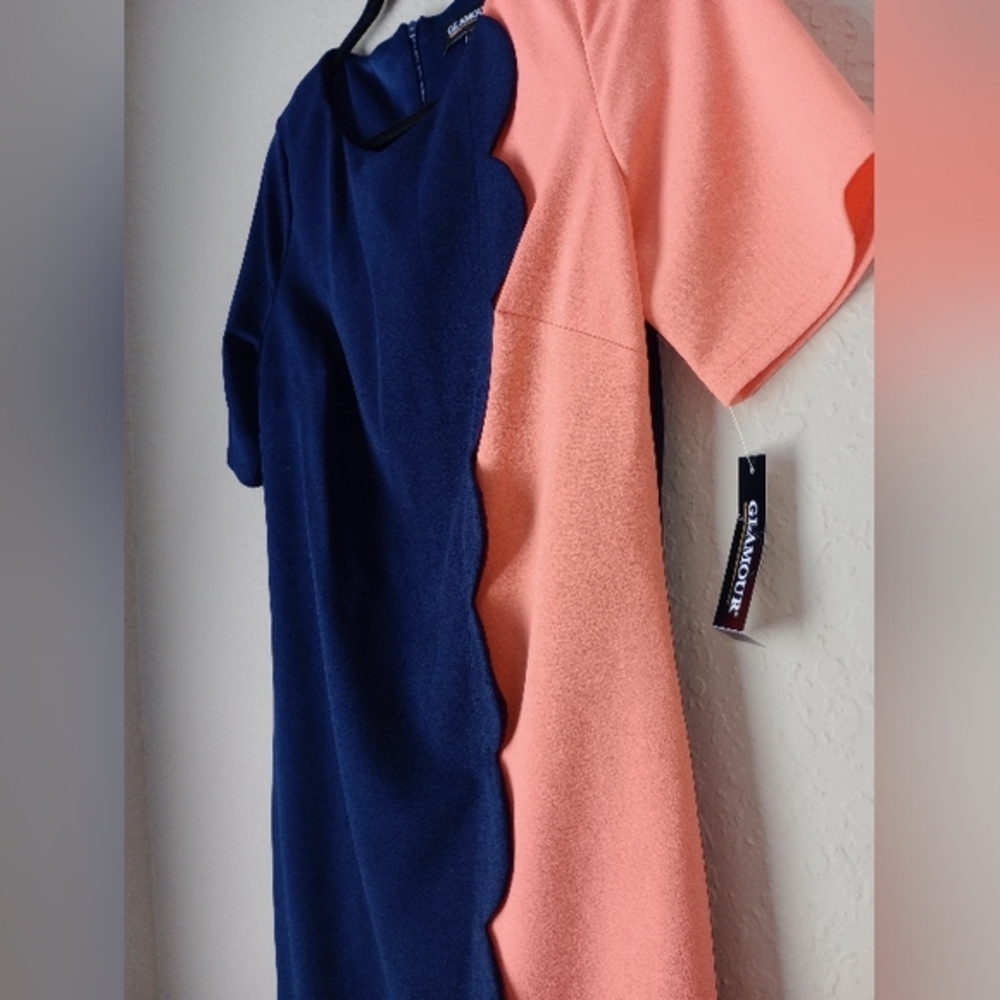 Glamour Navy Blue and Peach Color Sheath Mini Dress Size 10